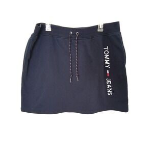 Tommy Jeans Sport Skirt Blue French Terry Womens XL Drawstring Flat Front Logo‎